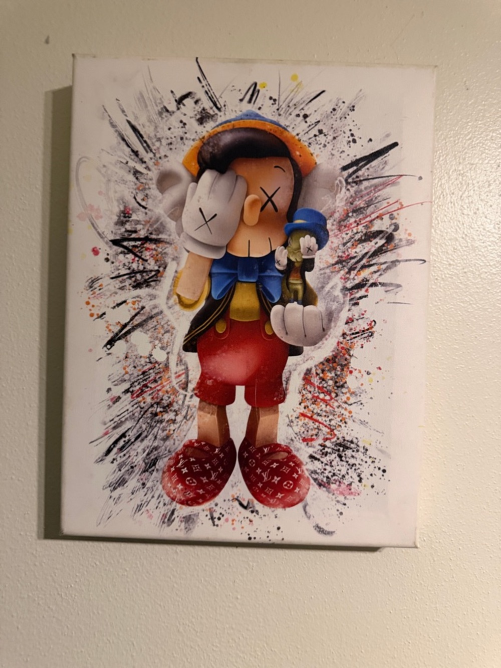 Pop Art Pinocchio Canvas Print in Red, Blue, Yellow